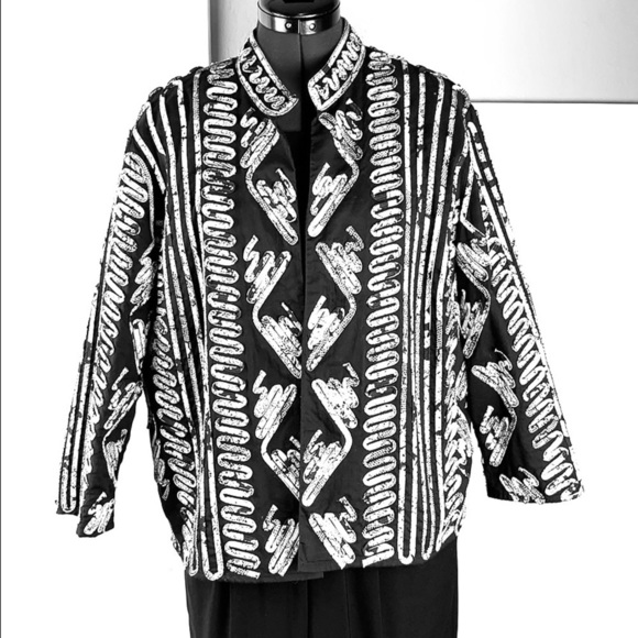 Chico’s tan collar textured jacket black and white L - Picture 1 of 10